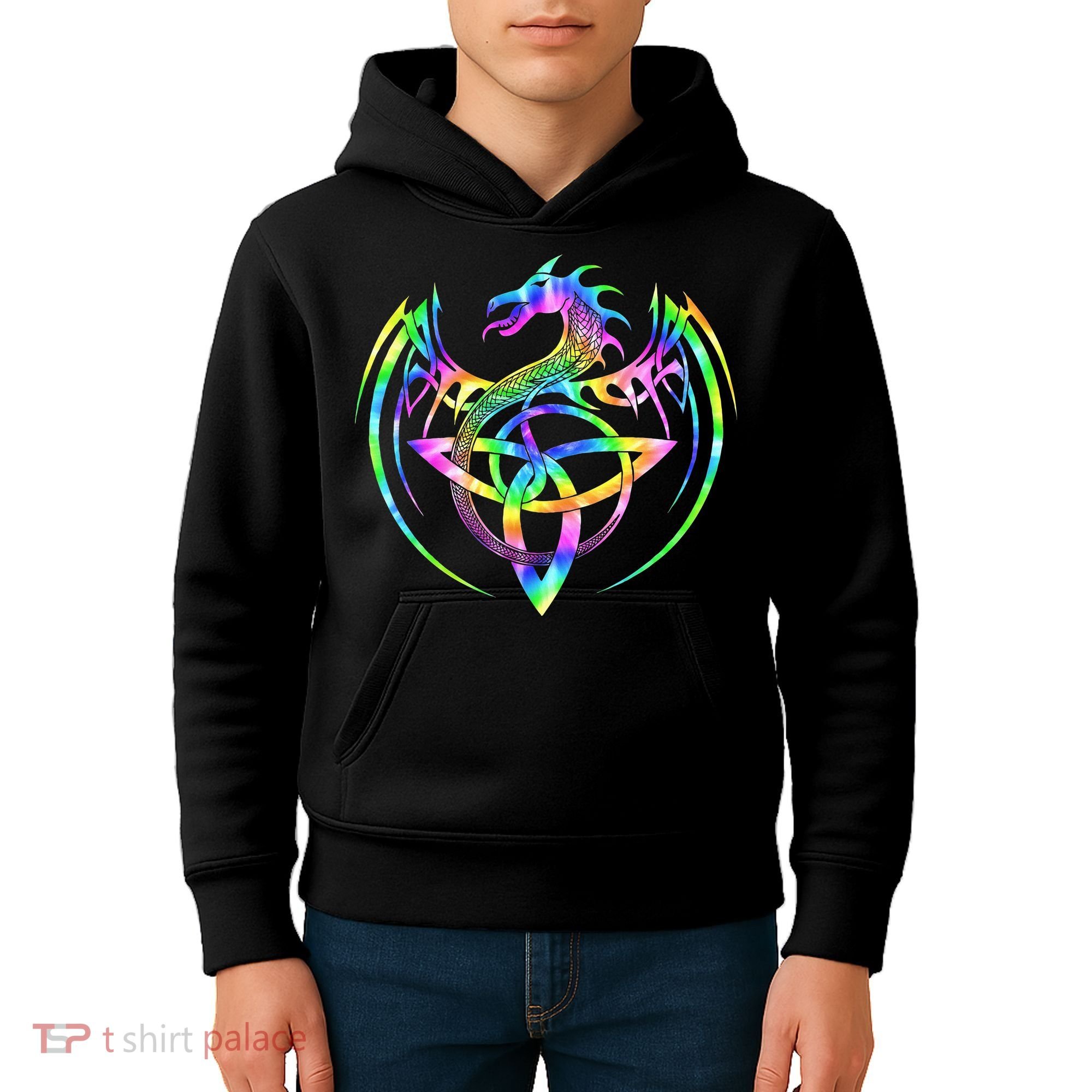 Tie Dye Tribal Celtic Knot Fantasy Dragon Kids Hoodie