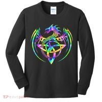 Tie Dye Tribal Celtic Knot Fantasy Dragon Kids Long Sleeve Shirt thumb 0
