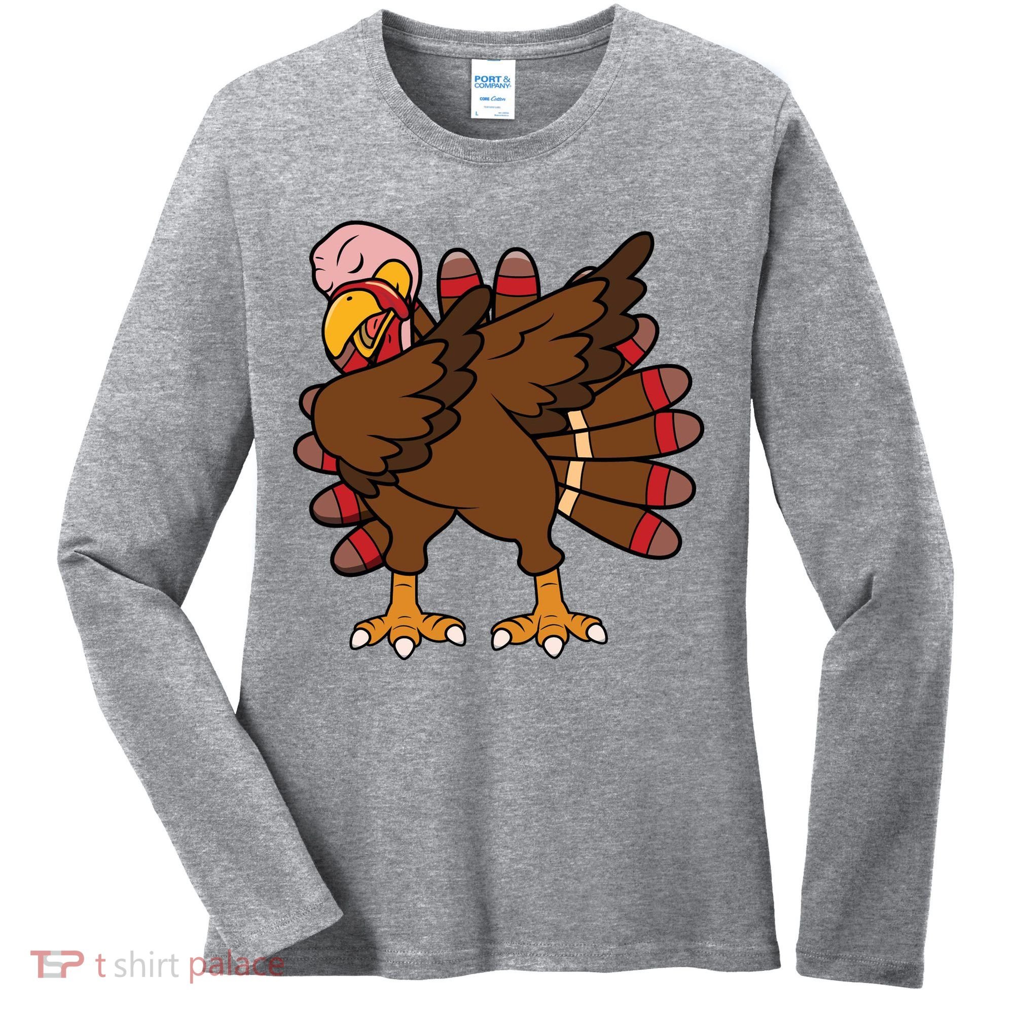 Turkey Dab Thanksgiving Funny Women's Long Sleeve Shirt