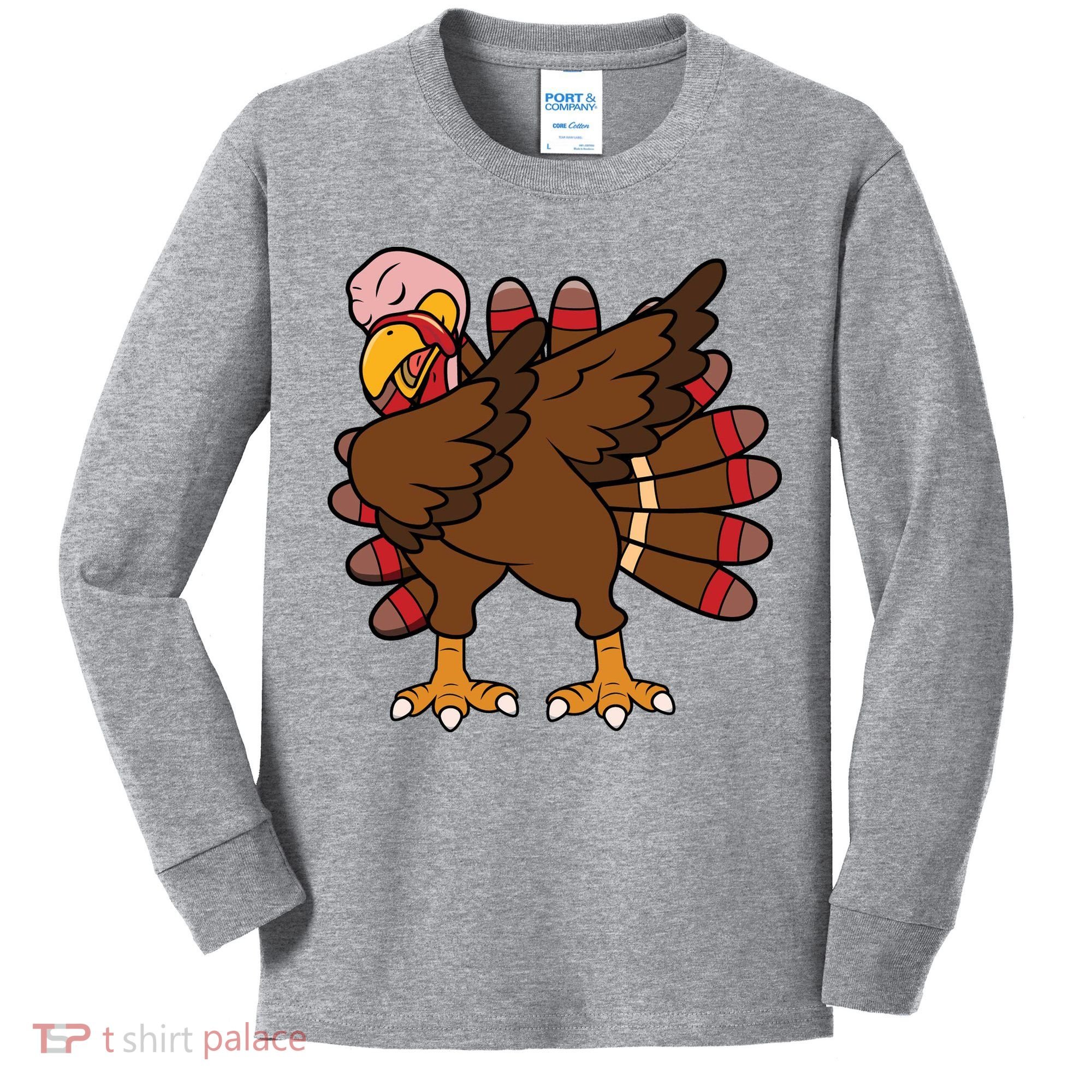Turkey Dab Thanksgiving Funny Kids Long Sleeve Shirt