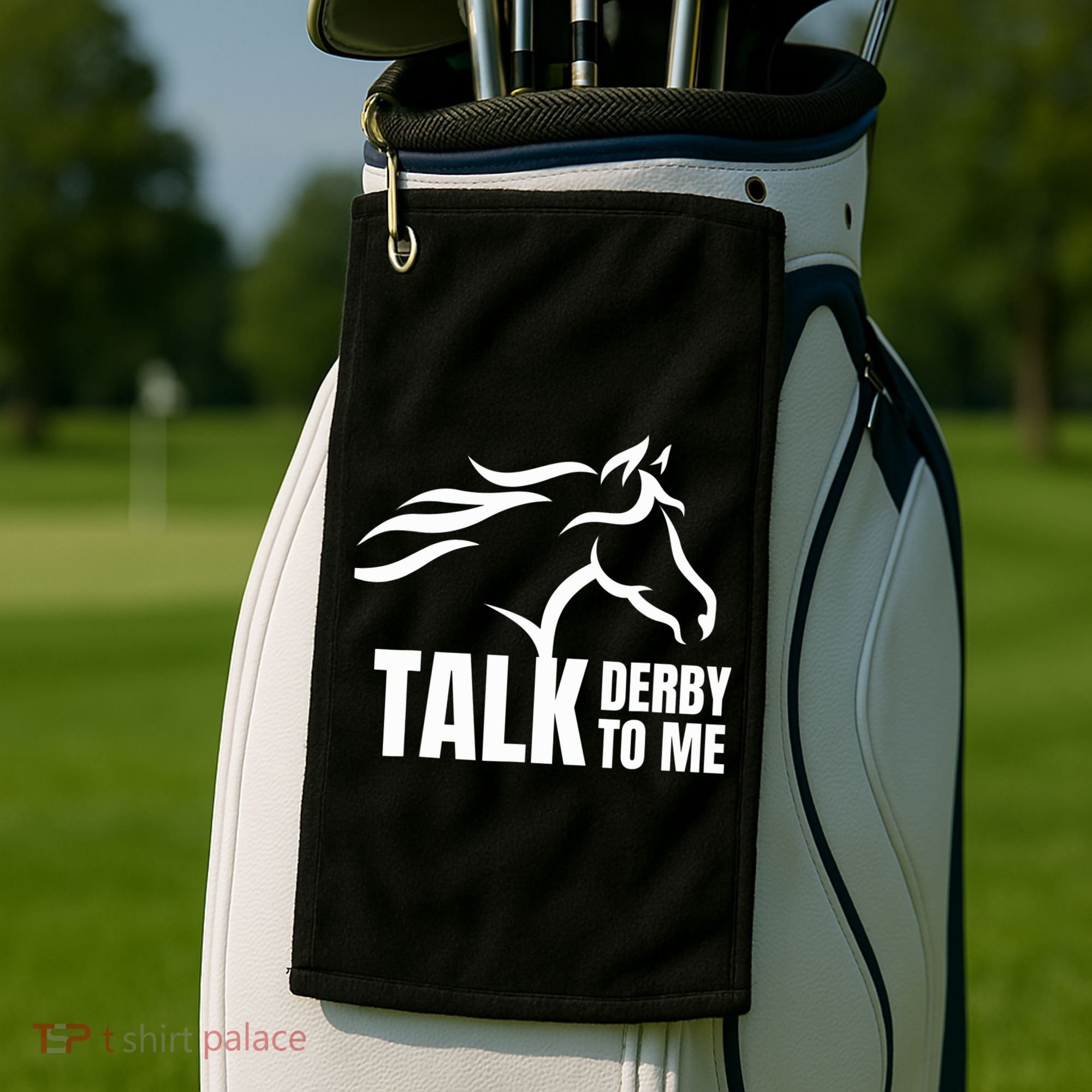 Talk Derby To Me Funny Horse Racing Gift. Golf Towel