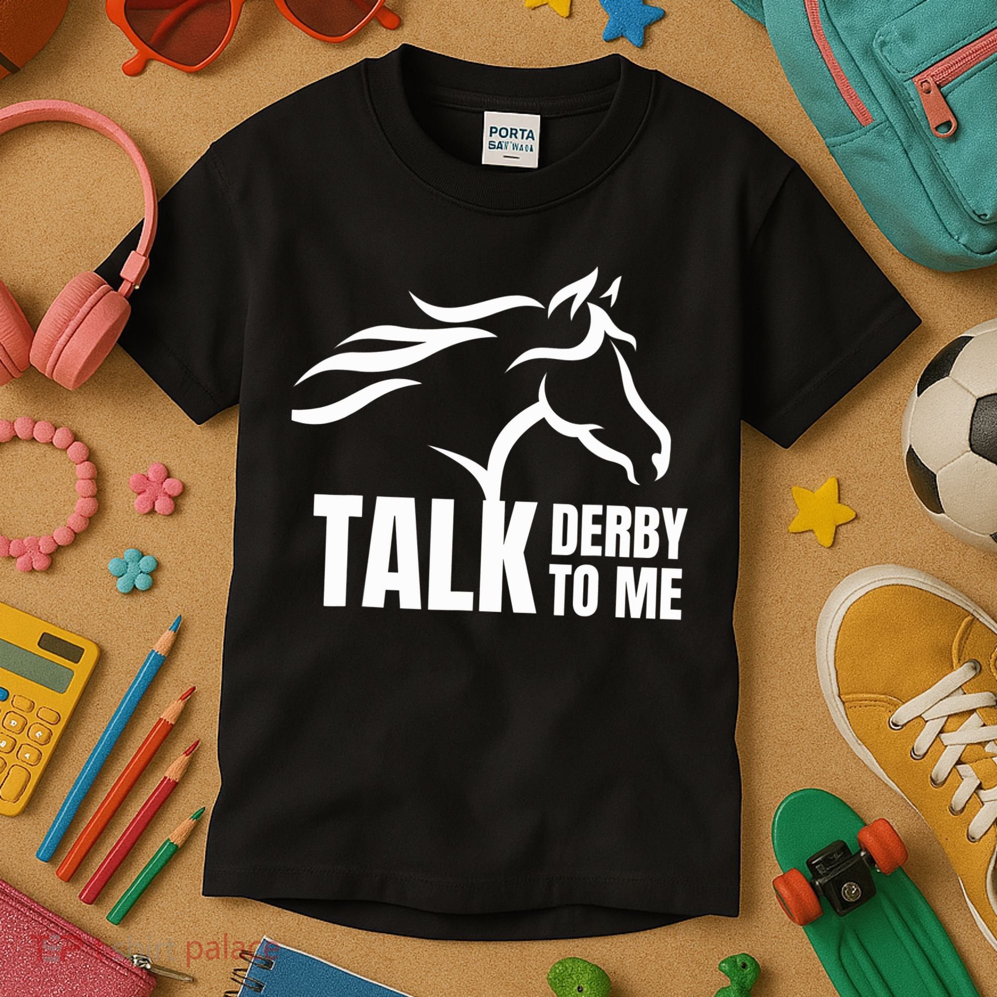 Talk Derby To Me Funny Horse Racing Gift. Kids T-Shirt