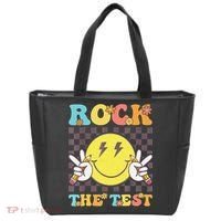 Testing Day Teacher Student Motivational Rock The Test Tote Bag thumb 0