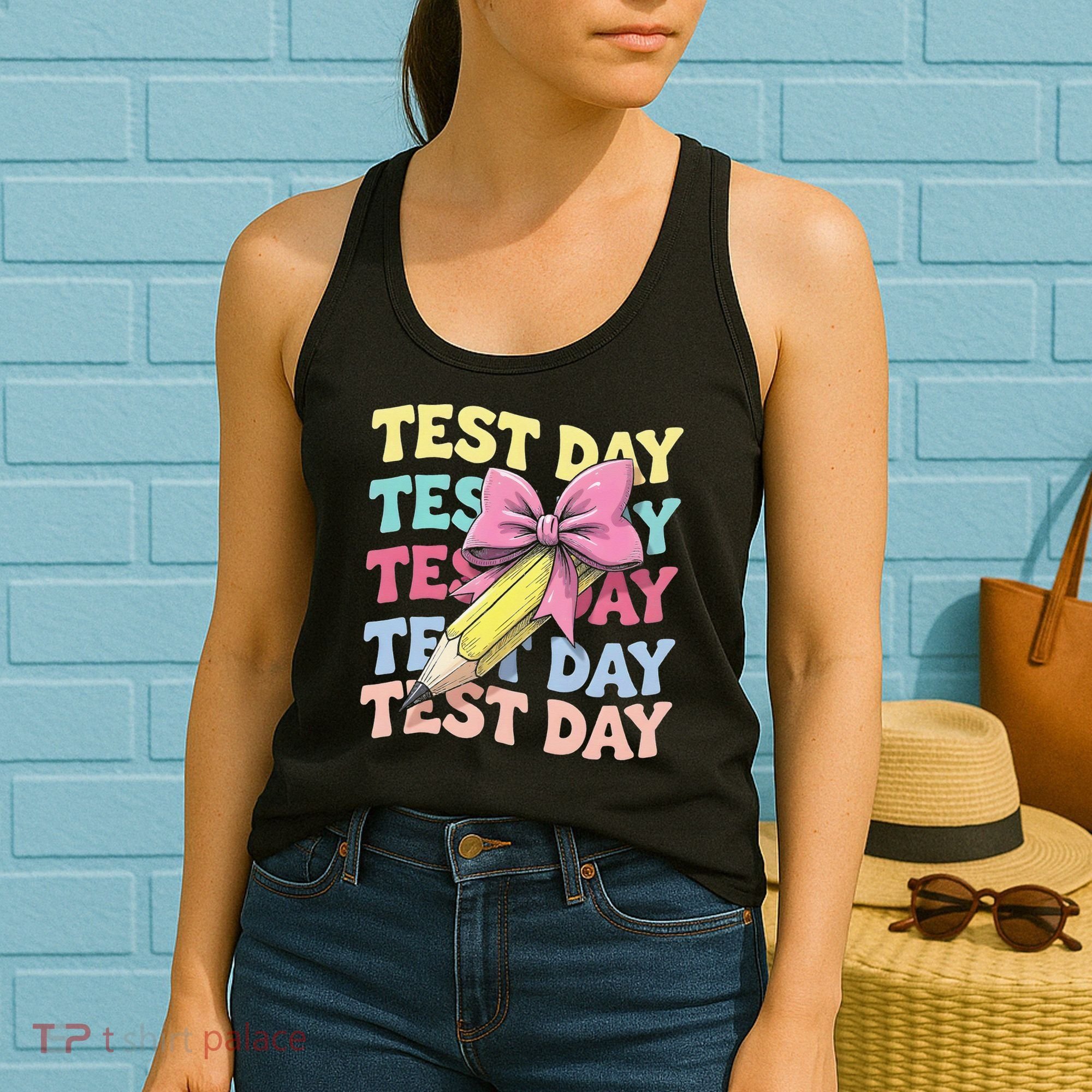 Test Day Testing Teacher Coquette Bow Pencil Women's Tank Top