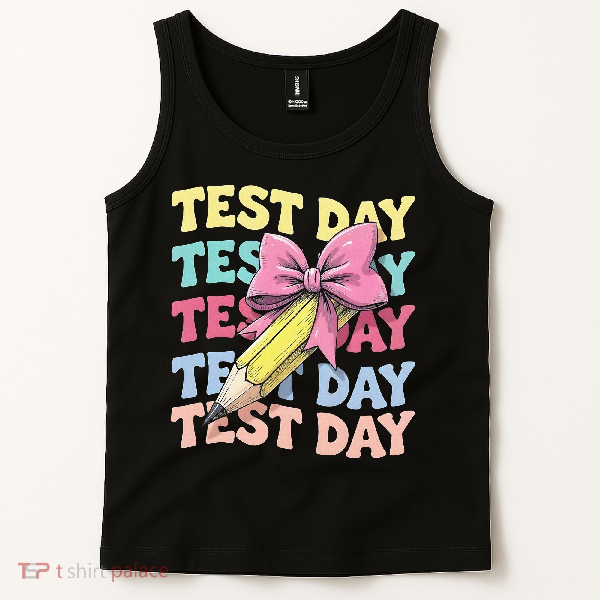 Test Day Testing Teacher Coquette Bow Pencil Tank Top
