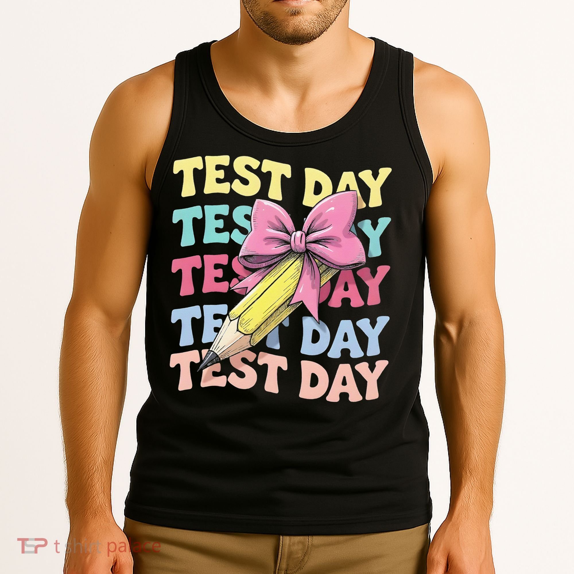 Test Day Testing Teacher Coquette Bow Pencil Tank Top