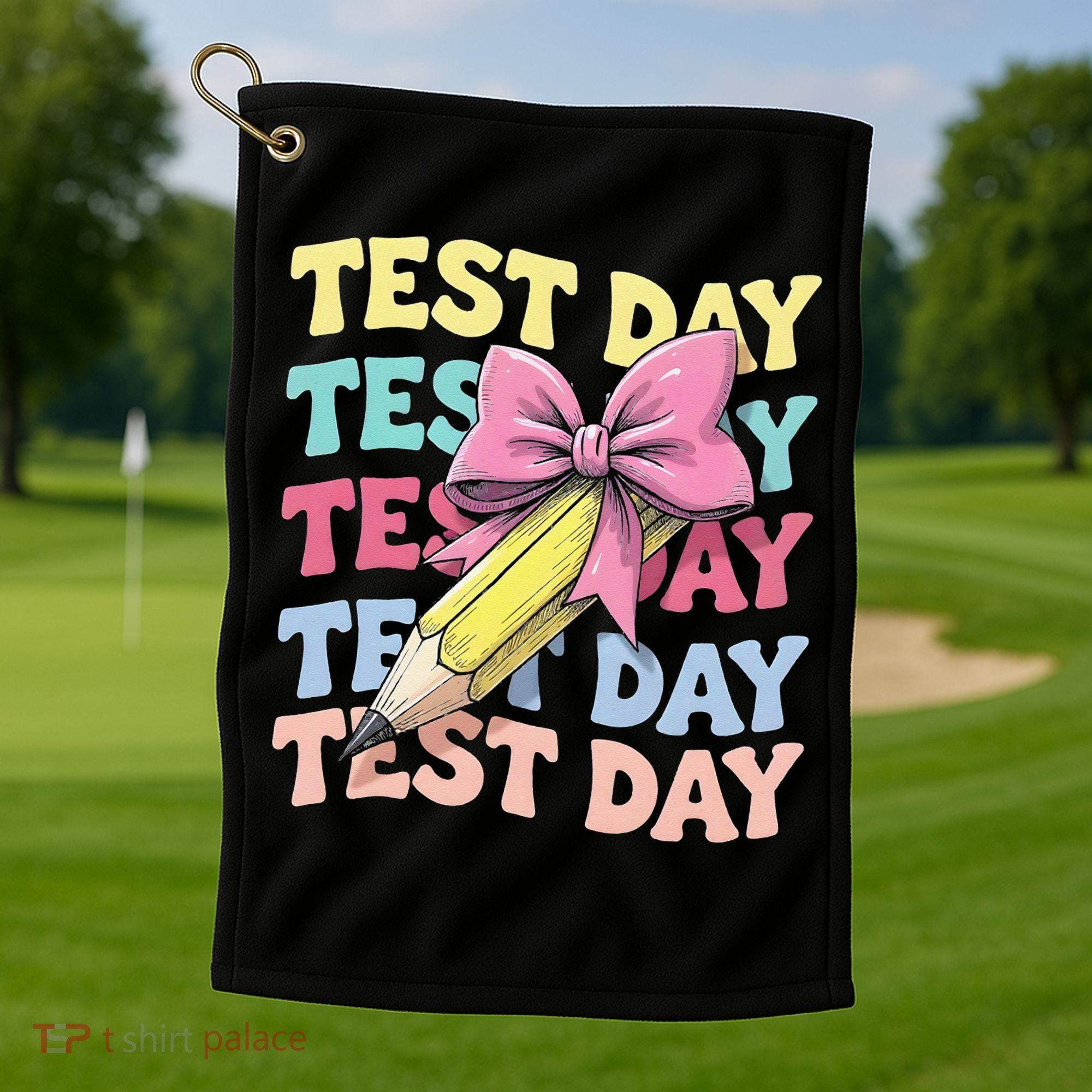 Test Day Testing Teacher Coquette Bow Pencil Golf Towel