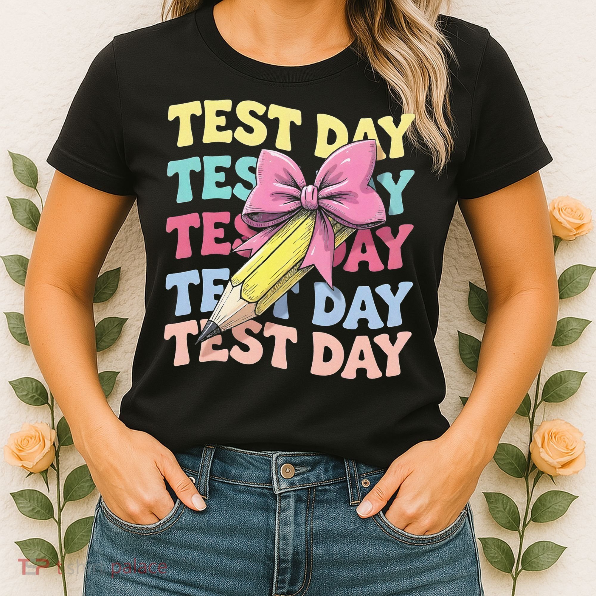 Test Day Testing Teacher Coquette Bow Pencil Women's T-Shirt