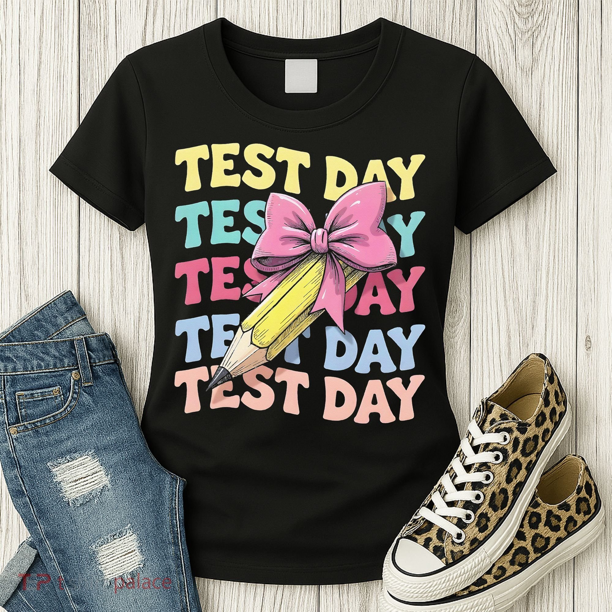 Test Day Testing Teacher Coquette Bow Pencil Women's T-Shirt