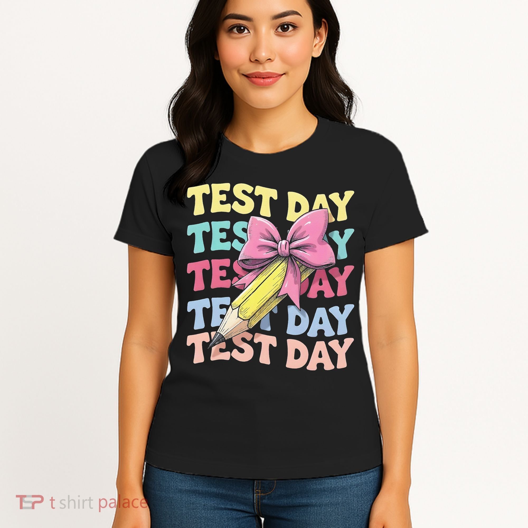 Test Day Testing Teacher Coquette Bow Pencil Women's T-Shirt