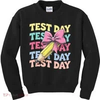 Test Day Testing Teacher Coquette Bow Pencil Kids Sweatshirt thumb 0