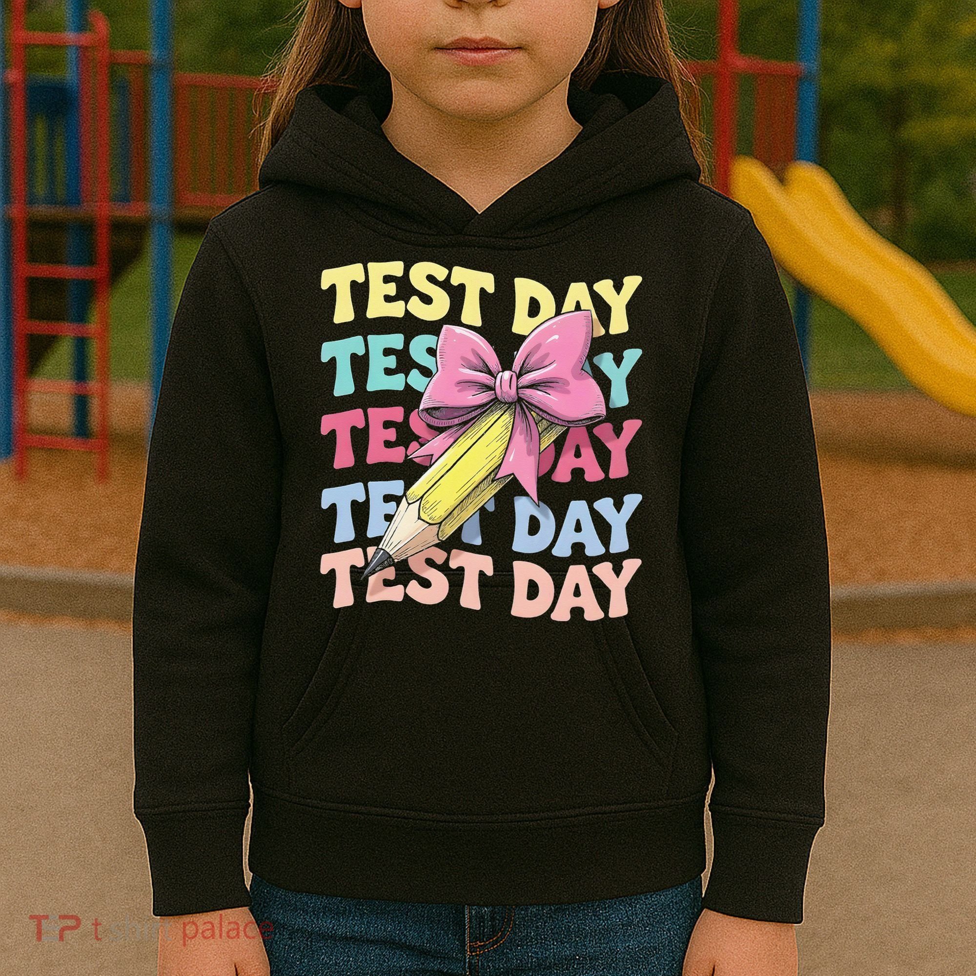 Test Day Testing Teacher Coquette Bow Pencil Kids Hoodie