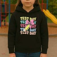 Test Day Testing Teacher Coquette Bow Pencil Kids Hoodie thumb 3