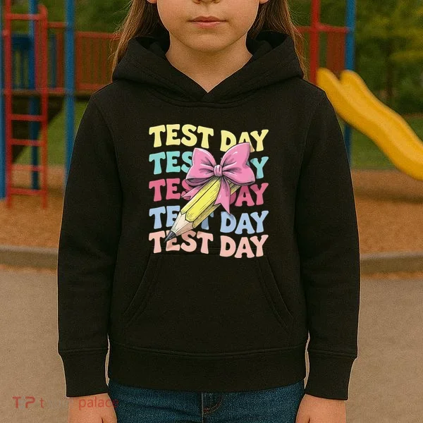 Test Day Testing Teacher Coquette Bow Pencil Kids Hoodie