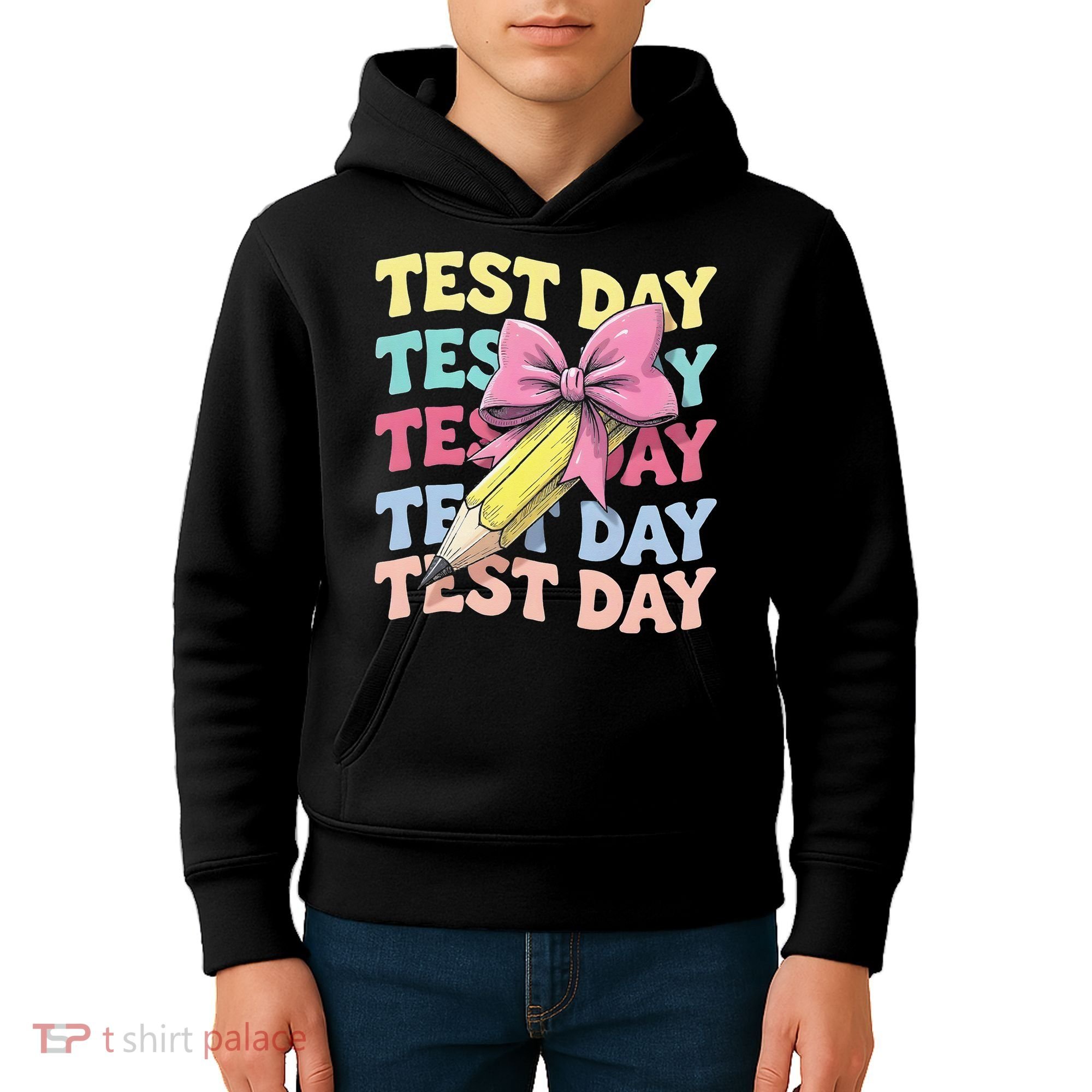 Test Day Testing Teacher Coquette Bow Pencil Kids Hoodie