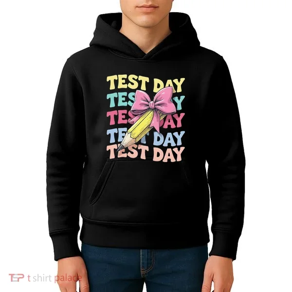 Test Day Testing Teacher Coquette Bow Pencil Kids Hoodie