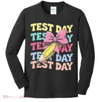 Test Day Testing Teacher Coquette Bow Pencil Kids Long Sleeve Shirt thumb 0