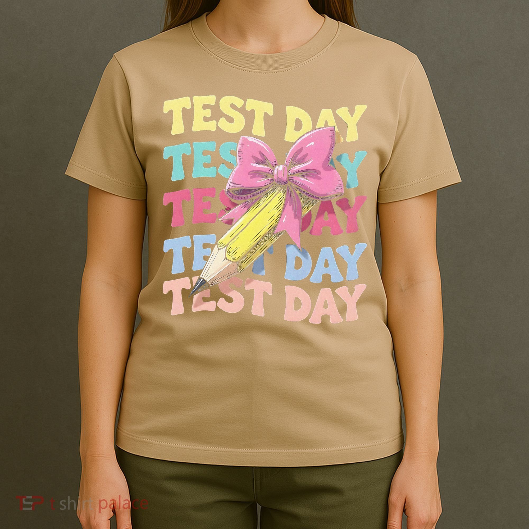 Test Day Testing Teacher Coquette Bow Pencil T-Shirt