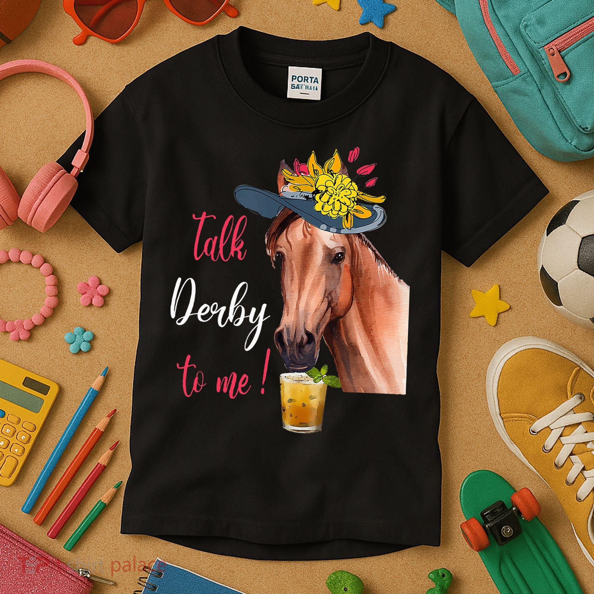 Talk Derby To Me Funny Horse Racing Lover Derby Day Kids T-Shirt