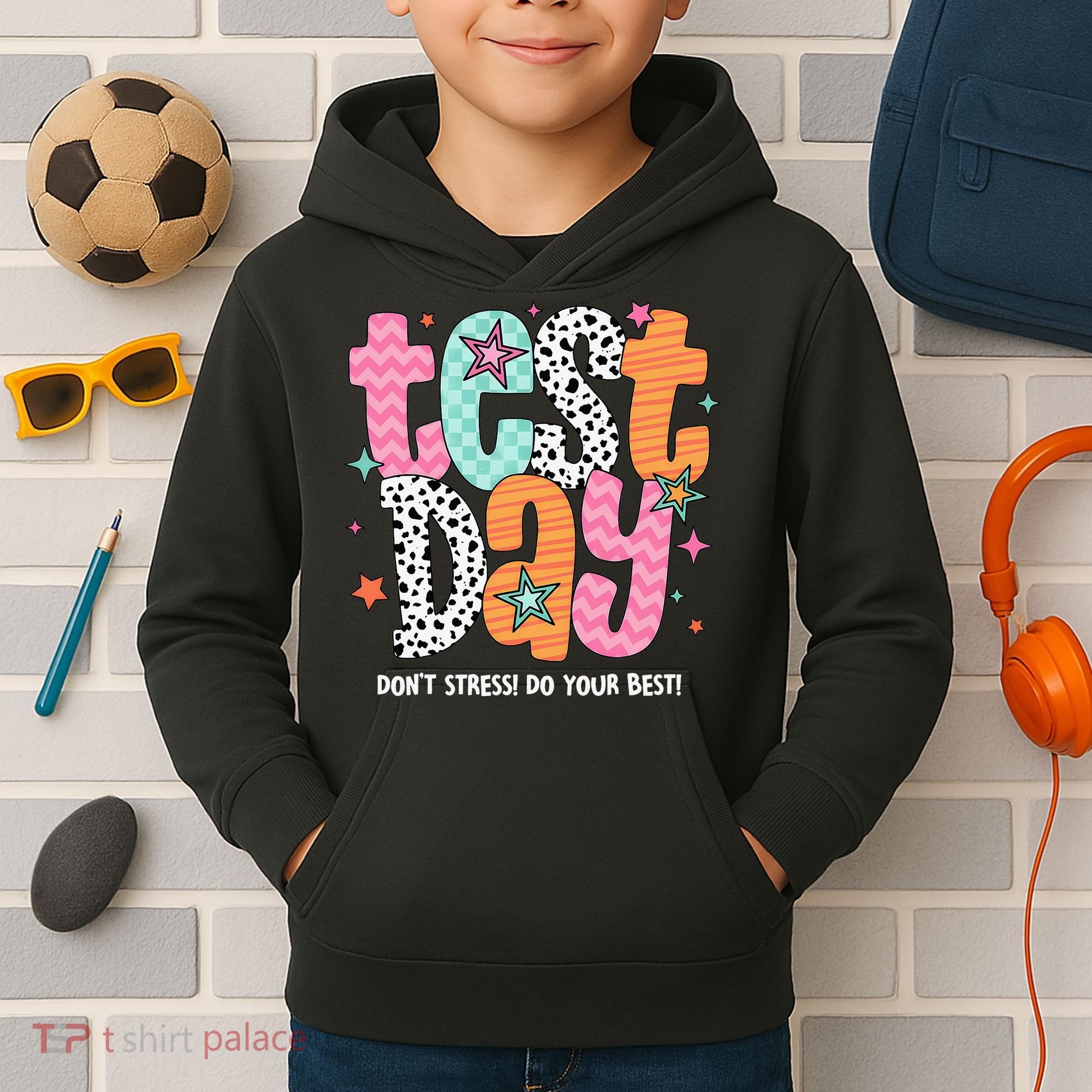 Test Day Teacher Rock The Test Don't Stress Do Your Best Kids Hoodie