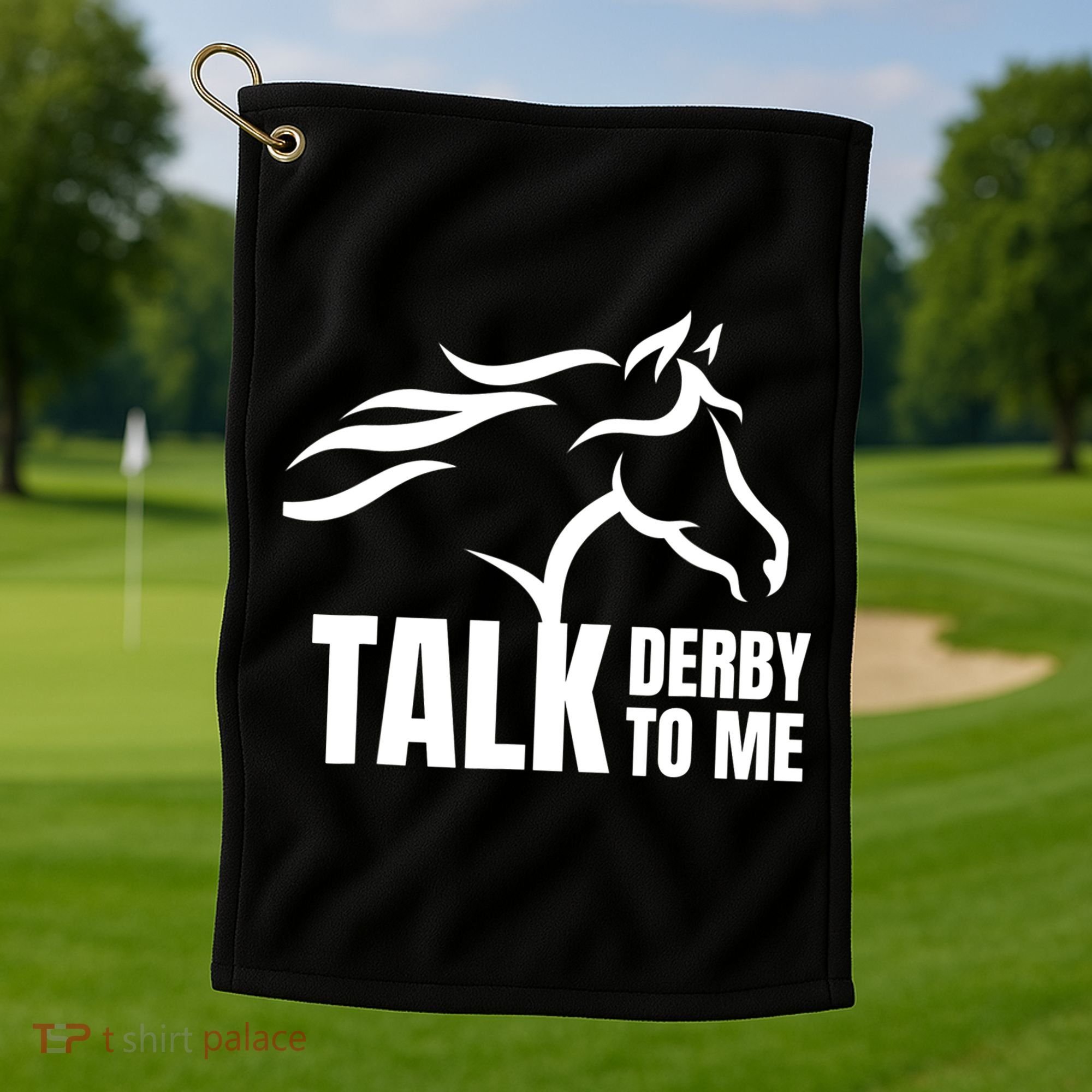 Talk Derby To Me Funny Horse Racing Gift. Golf Towel