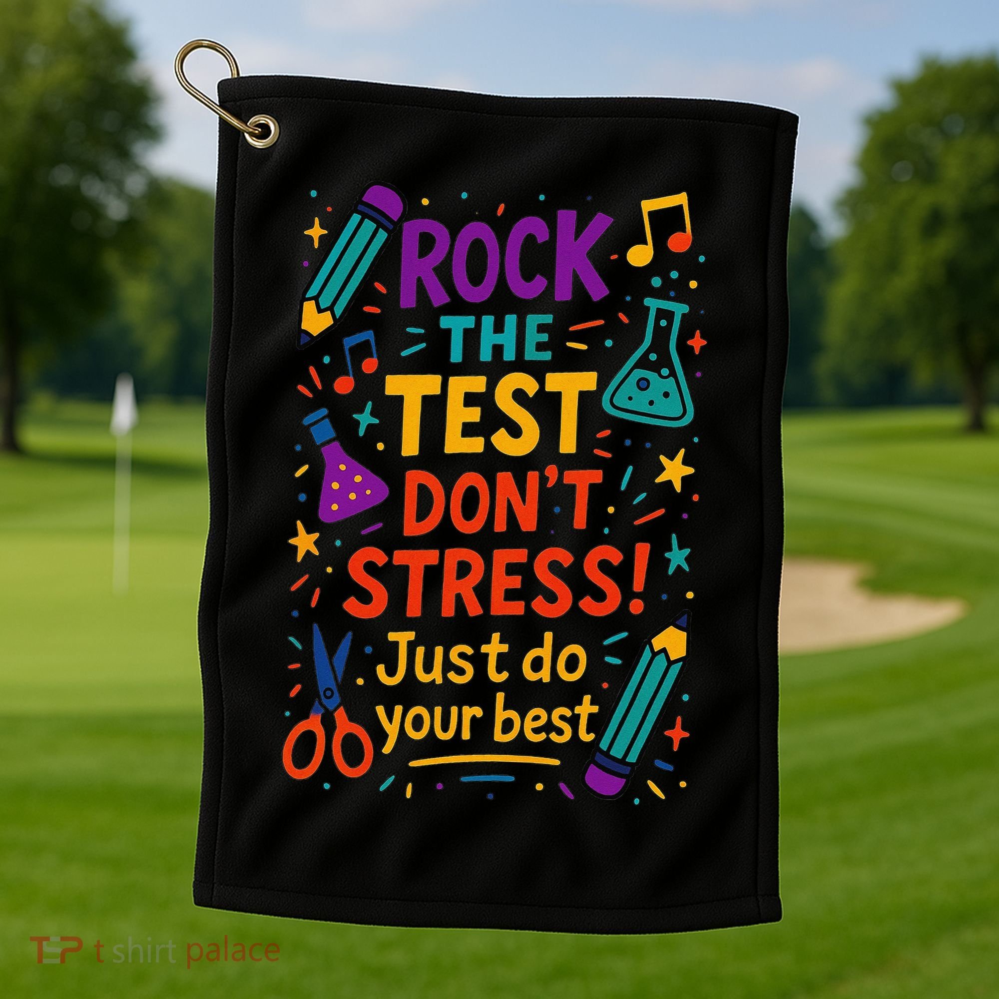 Testing Day Teacher Rock The Test Dont Stress Do Your Best Golf Towel
