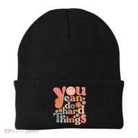 Test Day Teacher You Can Do Hard Things Groovy Retro Beanie thumb 0