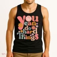 Test Day Teacher You Can Do Hard Things Groovy Retro Tank Top thumb 3