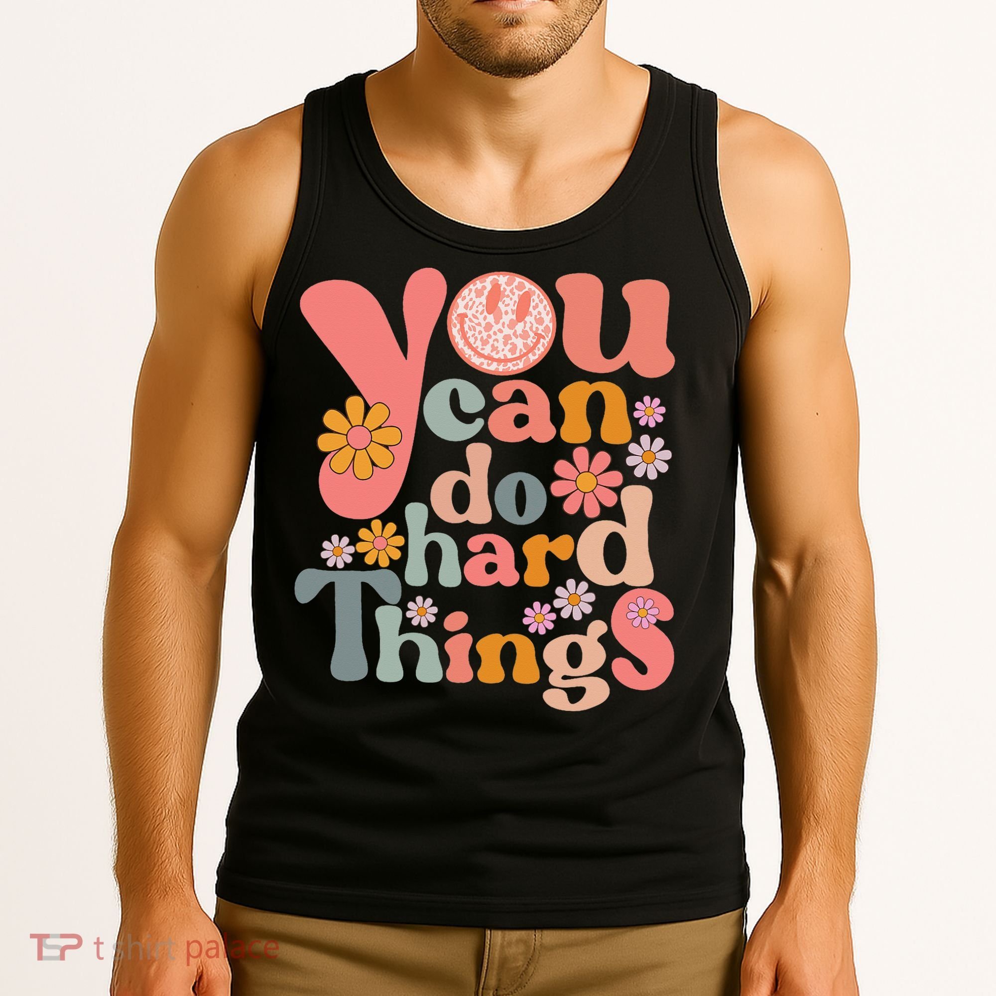 Test Day Teacher You Can Do Hard Things Groovy Retro Tank Top