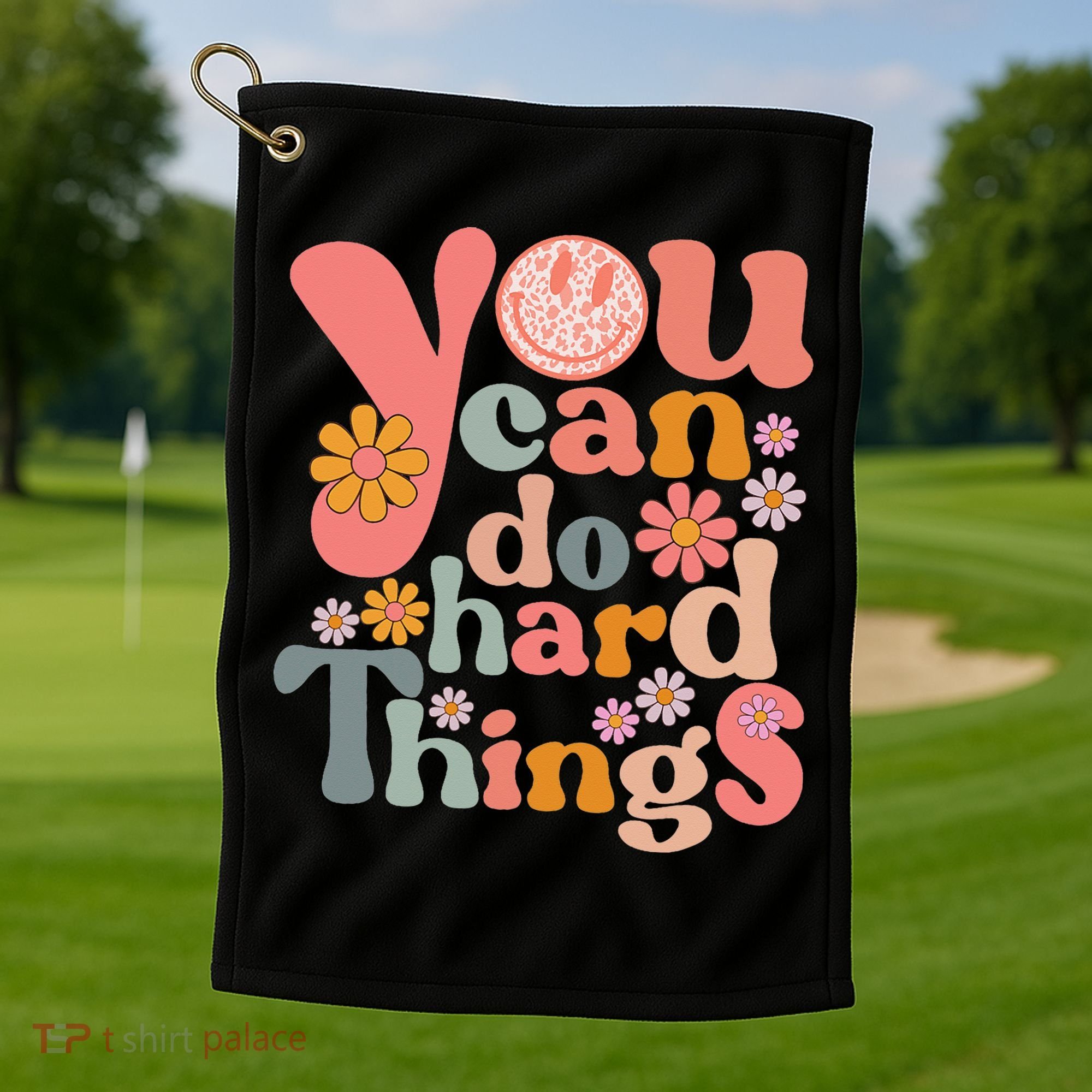 Test Day Teacher You Can Do Hard Things Groovy Retro Golf Towel