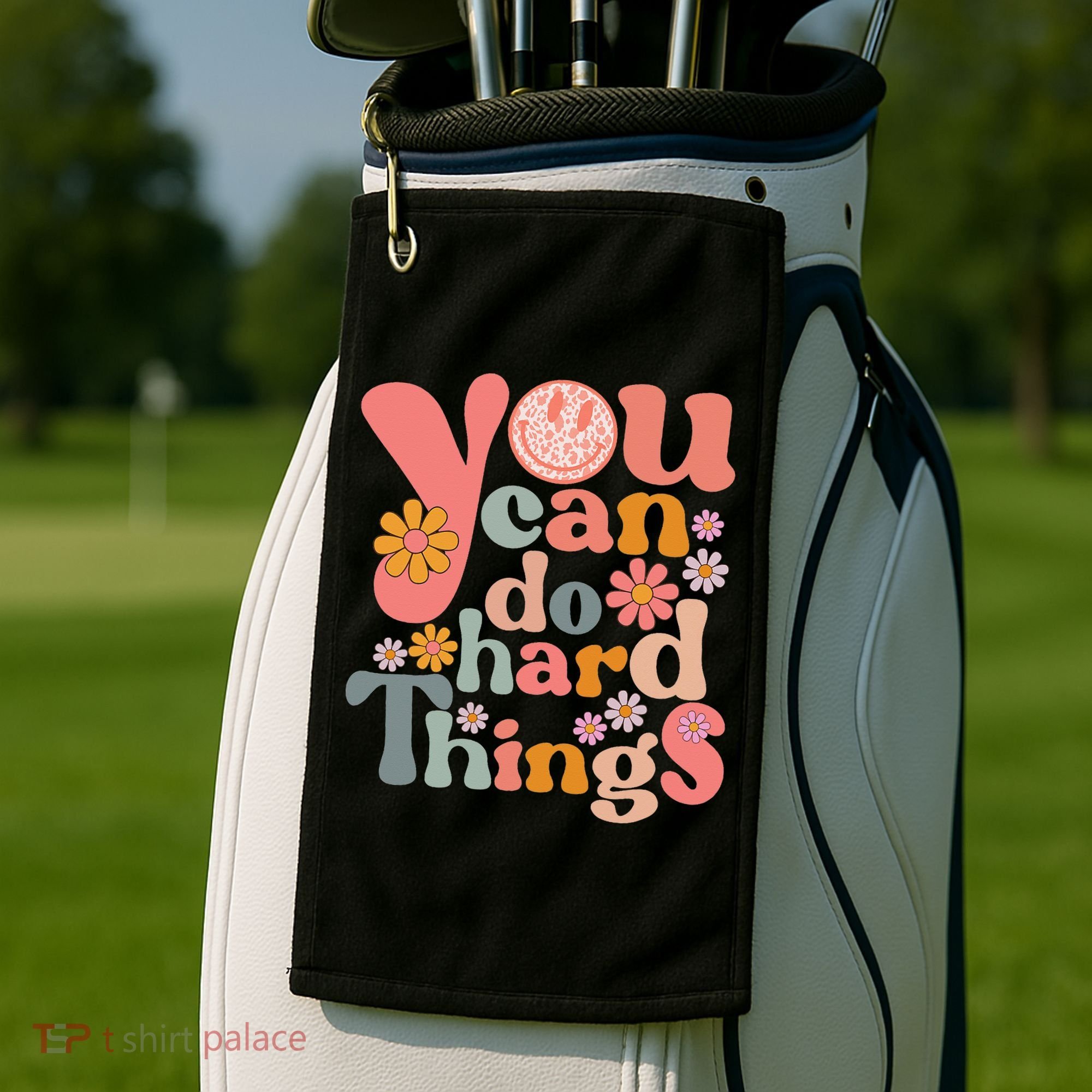 Test Day Teacher You Can Do Hard Things Groovy Retro Golf Towel