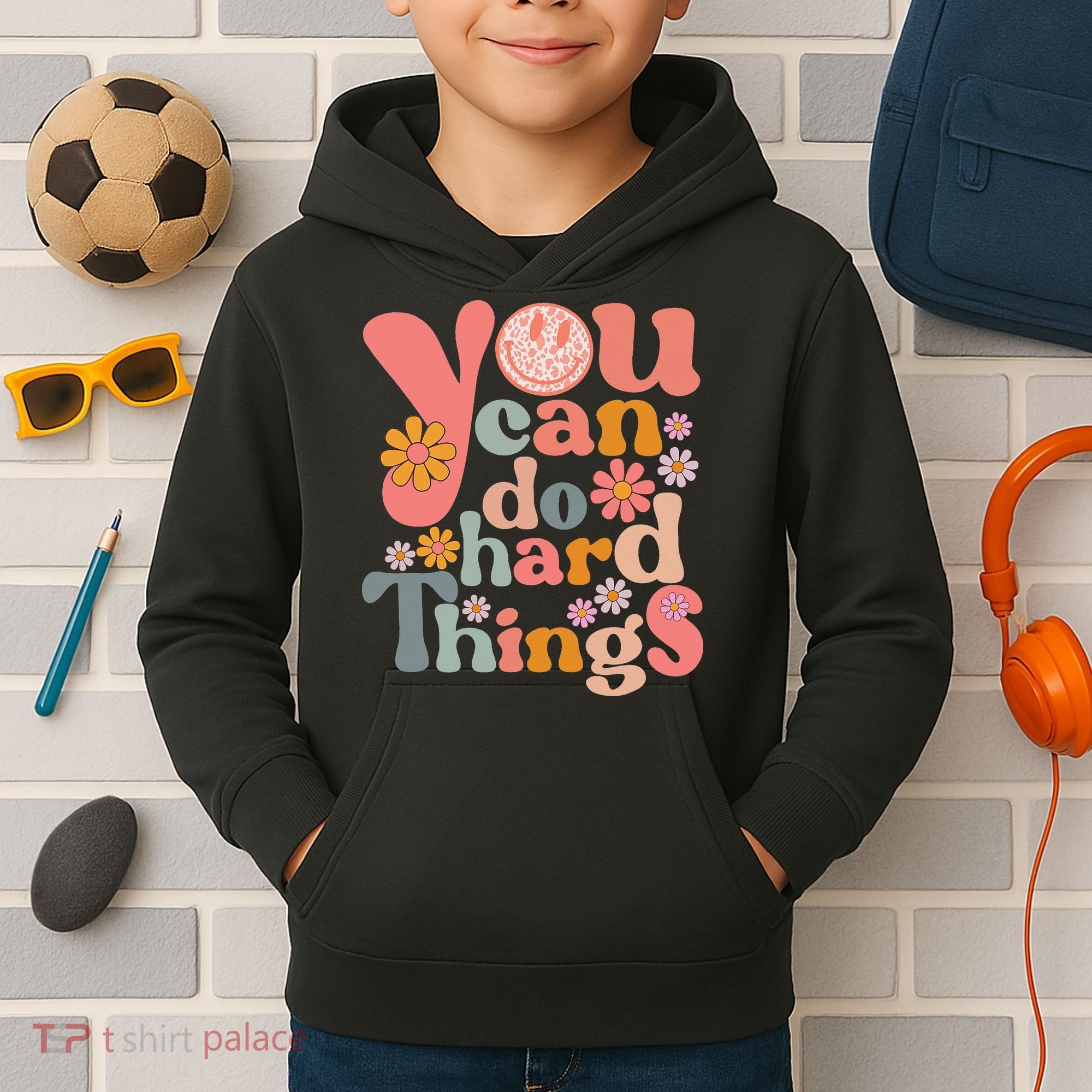 Test Day Teacher You Can Do Hard Things Groovy Retro Kids Hoodie