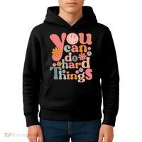Test Day Teacher You Can Do Hard Things Groovy Retro Kids Hoodie thumb 4