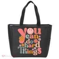 Test Day Teacher You Can Do Hard Things Groovy Retro Tote Bag thumb 0