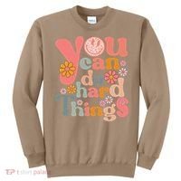 Test Day Teacher You Can Do Hard Things Groovy Retro Sweatshirt thumb 0