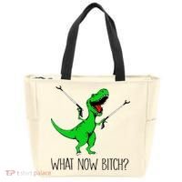 TRex Dinosaur What Now Bitch Funny Tyrannosaurus Rex TShirt Tote Bag thumb 0