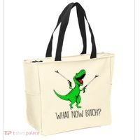 TRex Dinosaur What Now Bitch Funny Tyrannosaurus Rex TShirt Tote Bag thumb 2