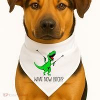 TRex Dinosaur What Now Bitch Funny Tyrannosaurus Rex TShirt USA-Made Doggie Bandana thumb 1
