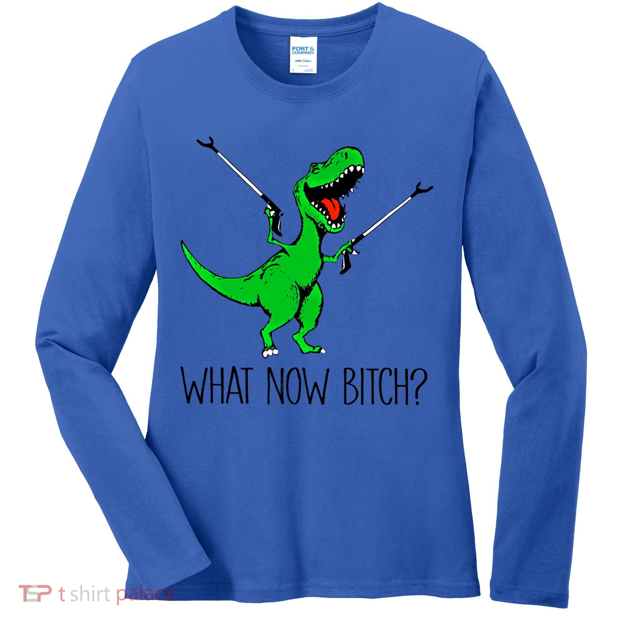Tgiftrex Dinosaur What Now Bitch Funny Tyrannosaurus Rex Gift Women's Long Sleeve Shirt