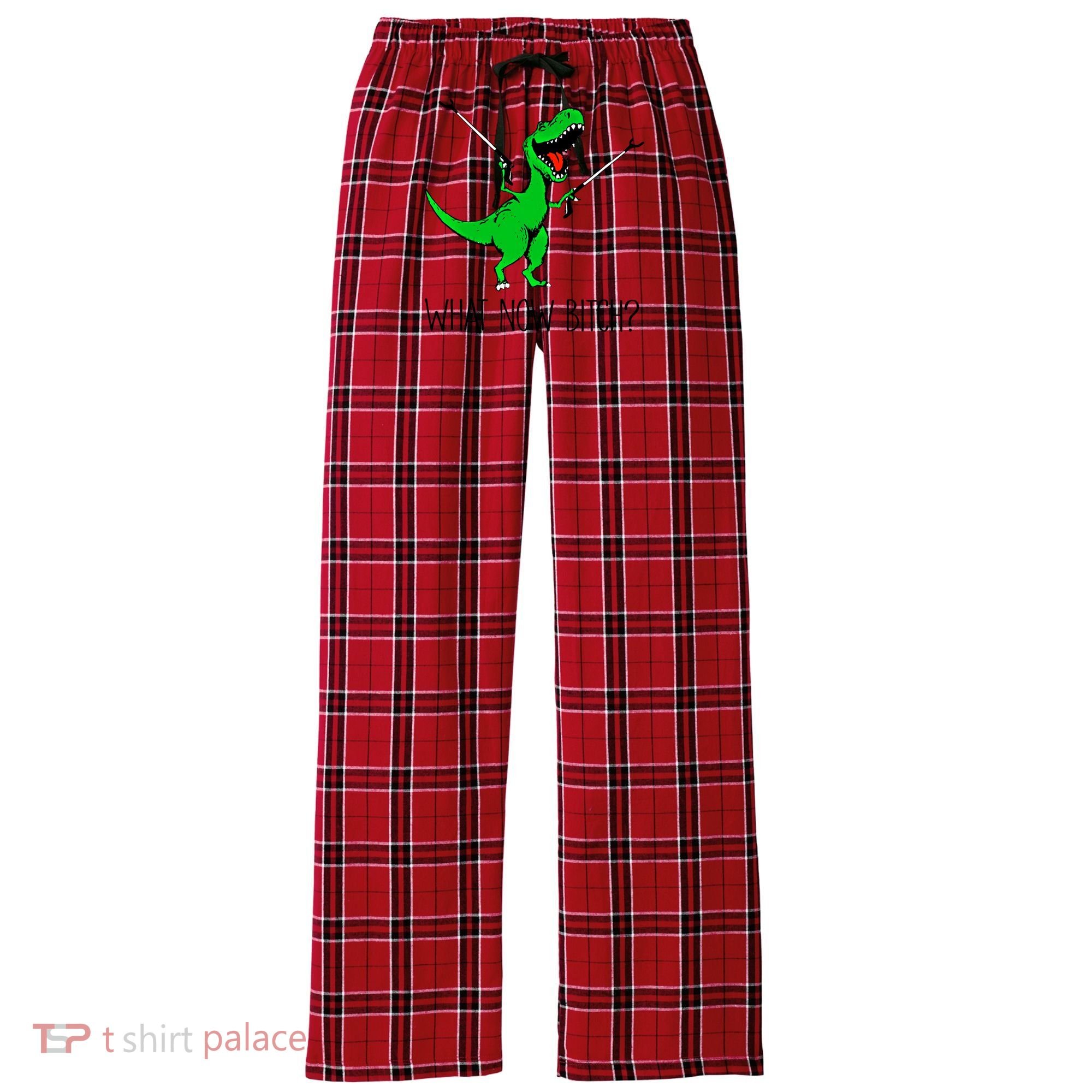 Tgiftrex Dinosaur What Now Bitch Funny Tyrannosaurus Rex Gift Women's Flannel Plaid Pajama Pants