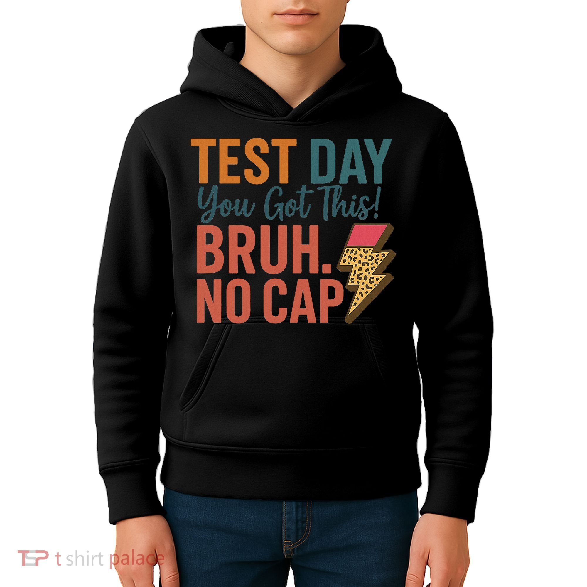 Test Day You Got This Bruh No Cap Lightning Bolt Graphic Kids Hoodie