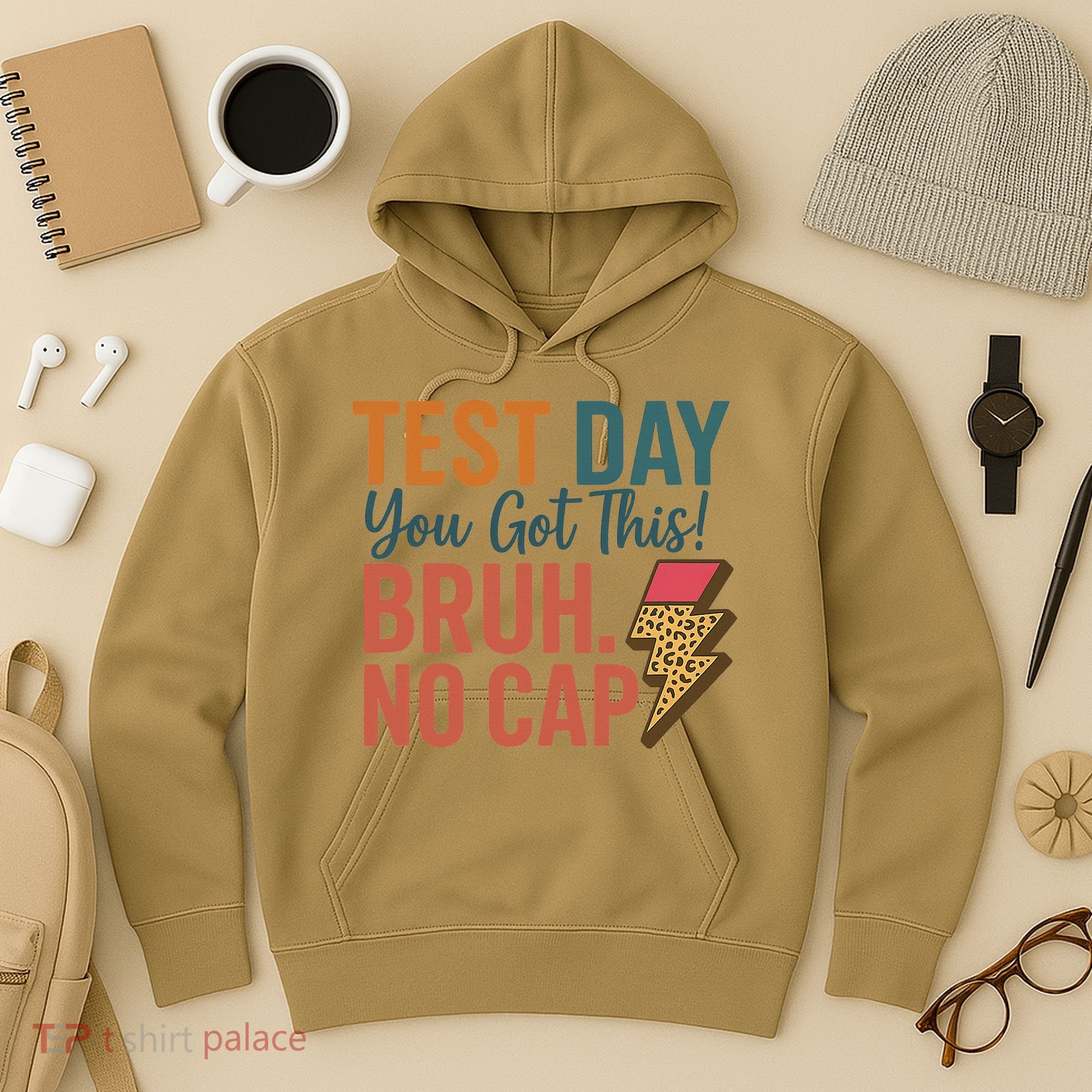 Test Day You Got This Bruh No Cap Lightning Bolt Graphic Hoodie