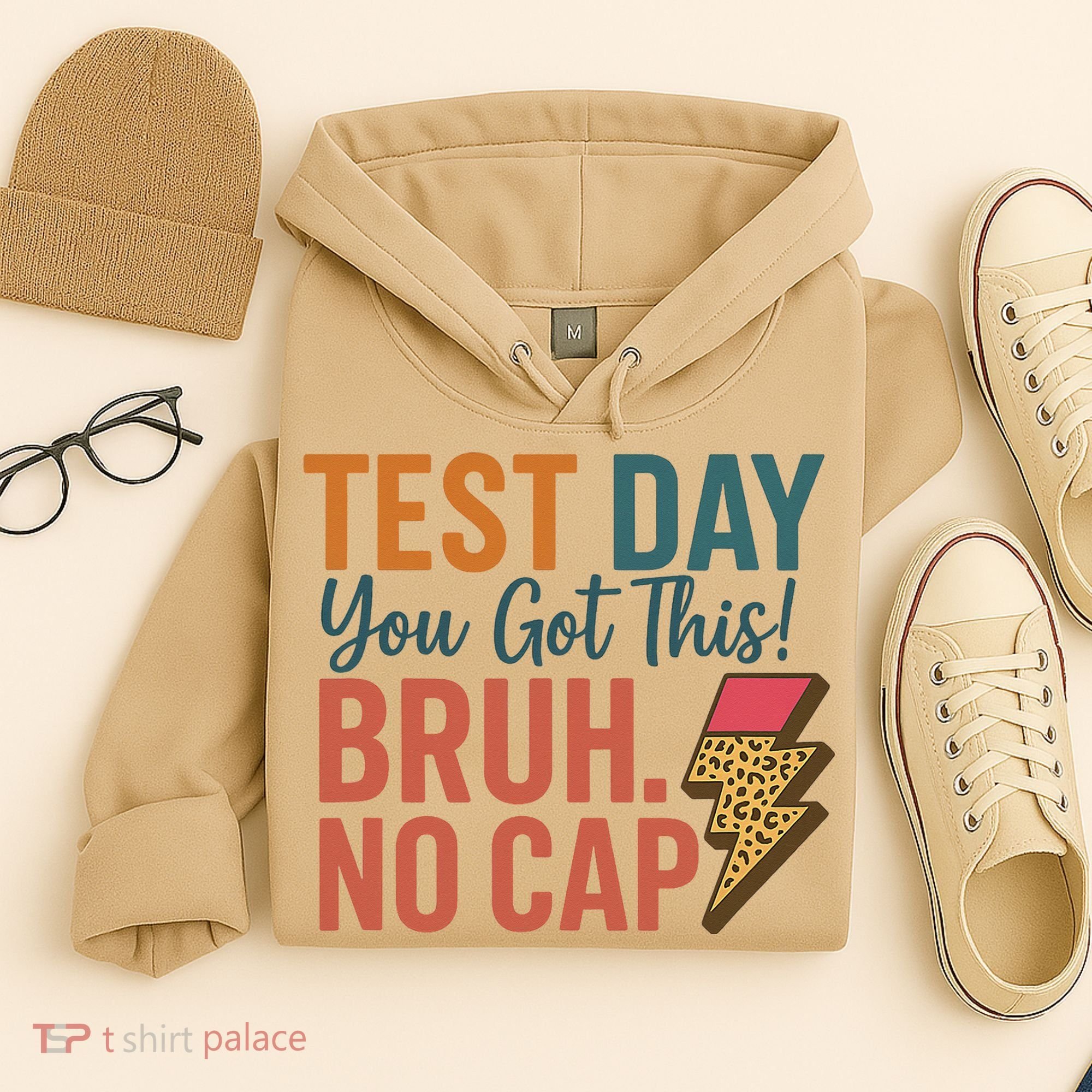 Test Day You Got This Bruh No Cap Lightning Bolt Graphic Hoodie