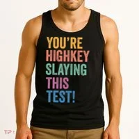 Testing Day Youre Highkey Slaying This Test Day Teacher Gift Tank Top thumb 3