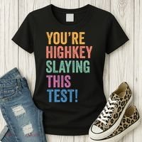 Testing Day Youre Highkey Slaying This Test Day Teacher Gift Women's T-Shirt thumb 3