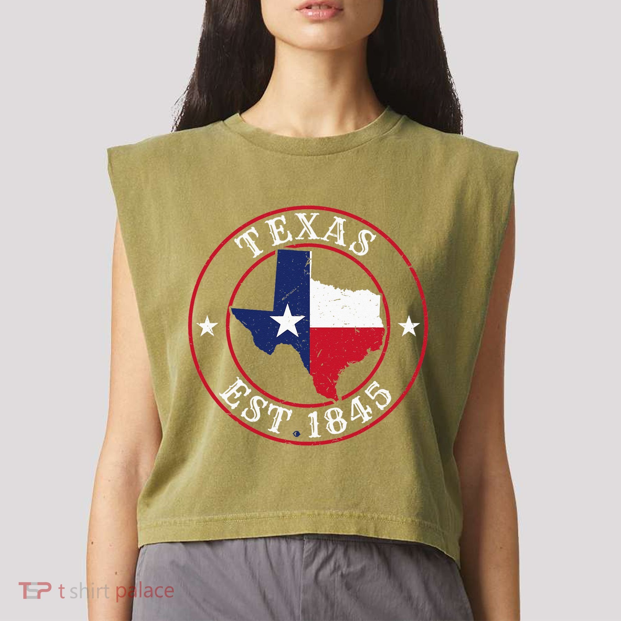 Texas Est 1845 Texan Home State Texas Pride Garment-Dyed Women's Muscle Tee