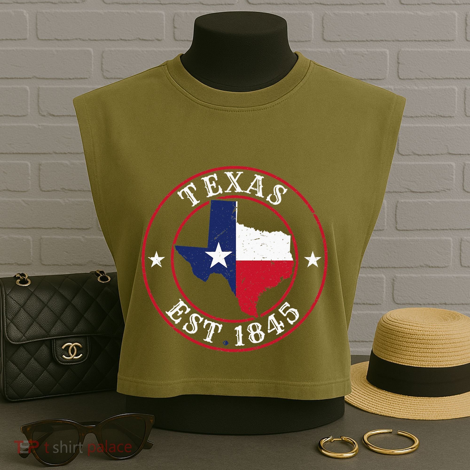 Texas Est 1845 Texan Home State Texas Pride Garment-Dyed Women's Muscle Tee