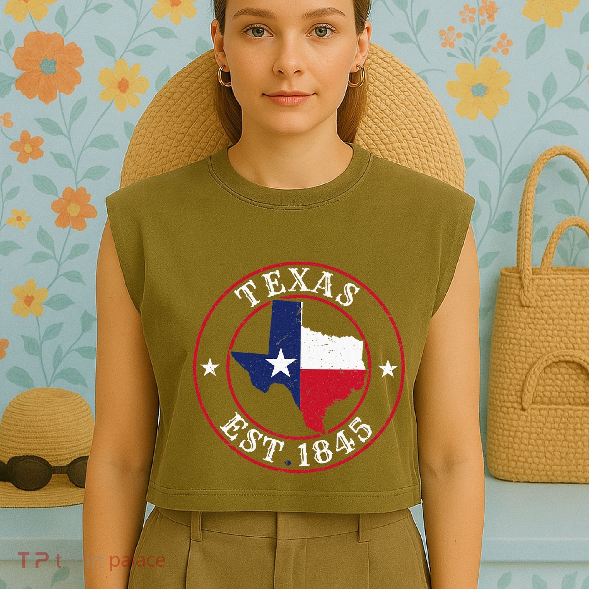 Texas Est 1845 Texan Home State Texas Pride Garment-Dyed Women's Muscle Tee