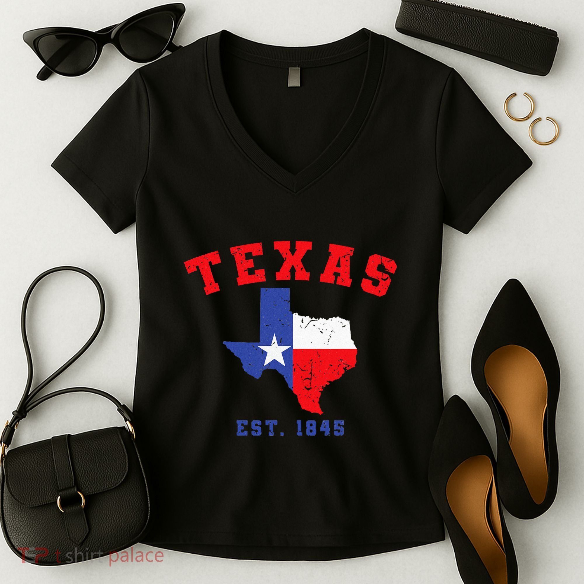 Texas Est 1845 Texas Pride Home State Texan Women's V-Neck T-Shirt