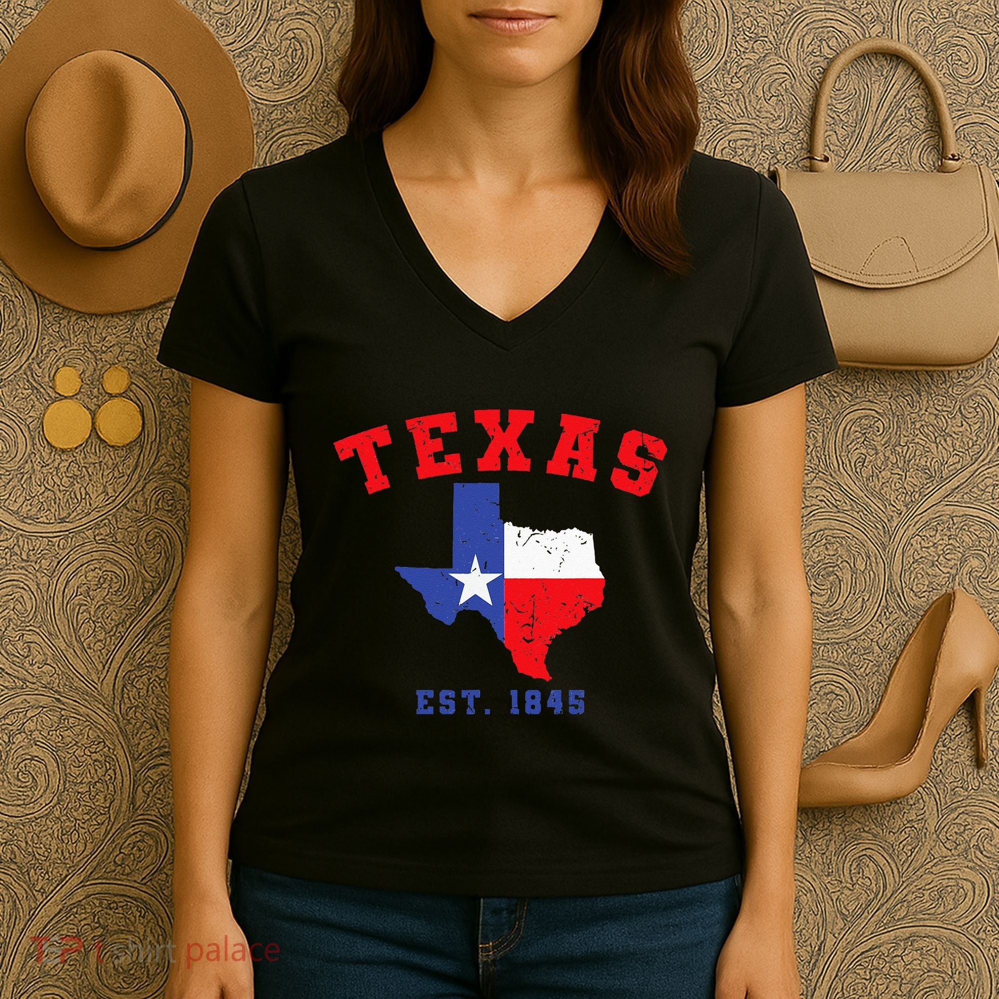 Texas Est 1845 Texas Pride Home State Texan Women's V-Neck T-Shirt